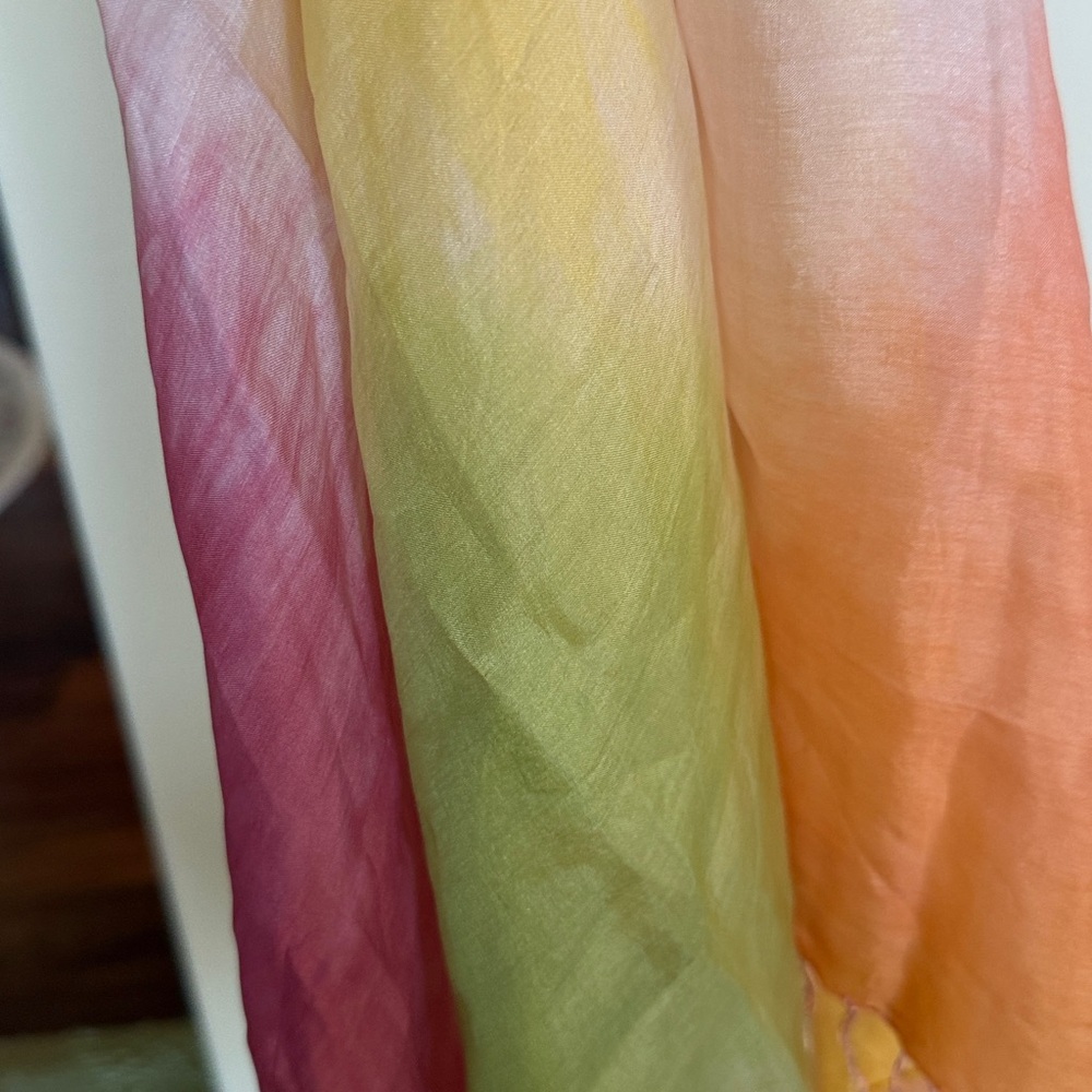 Colorful Tie-Dye Silk Scarf with Fringe